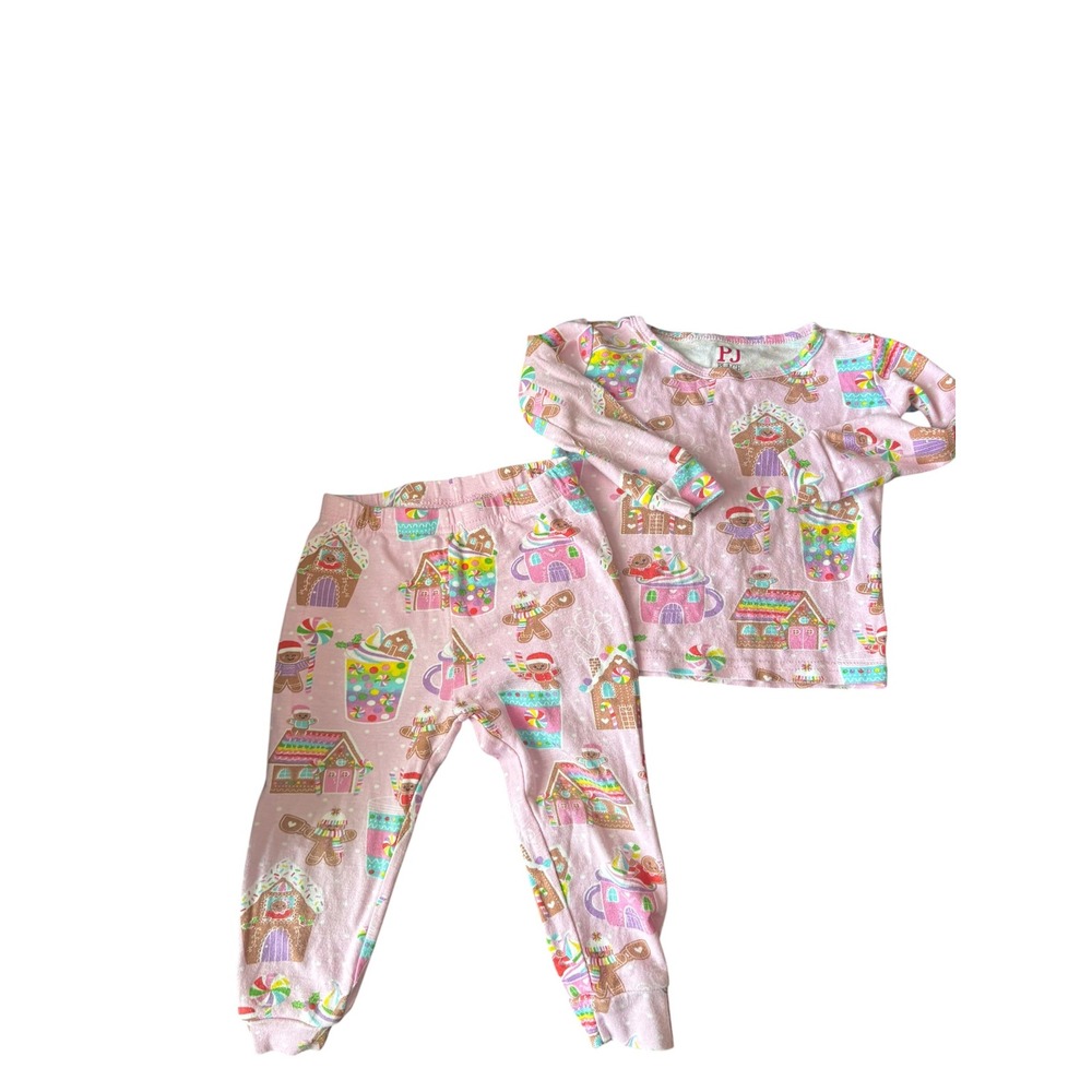 PJ Place 2 Piece Pajama Set 18-24M Pink Gingerbread House Christmas Cotton